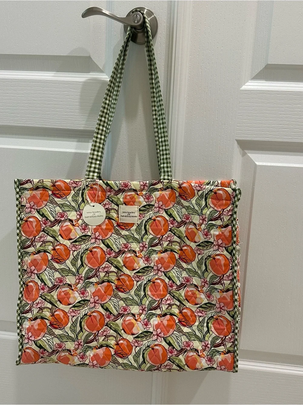 Vera Bradley Peach Floral Quilted Tote in Green and Coral